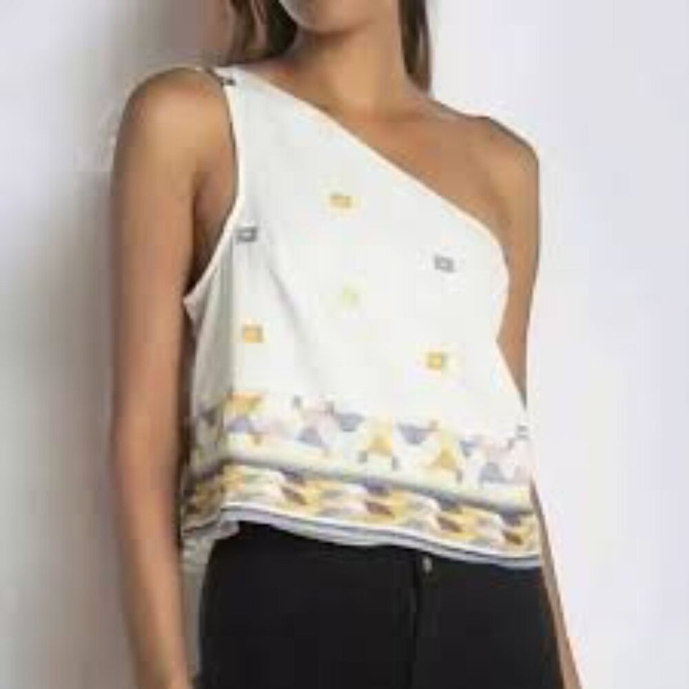 Free People White One-Shoulder Embroidered Crop Top